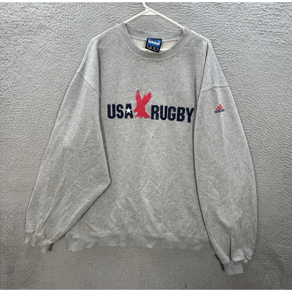 Vintage Adidas Sweatshirt Adult XL Gray Crewneck Embroidered Rugby Skater Y2K